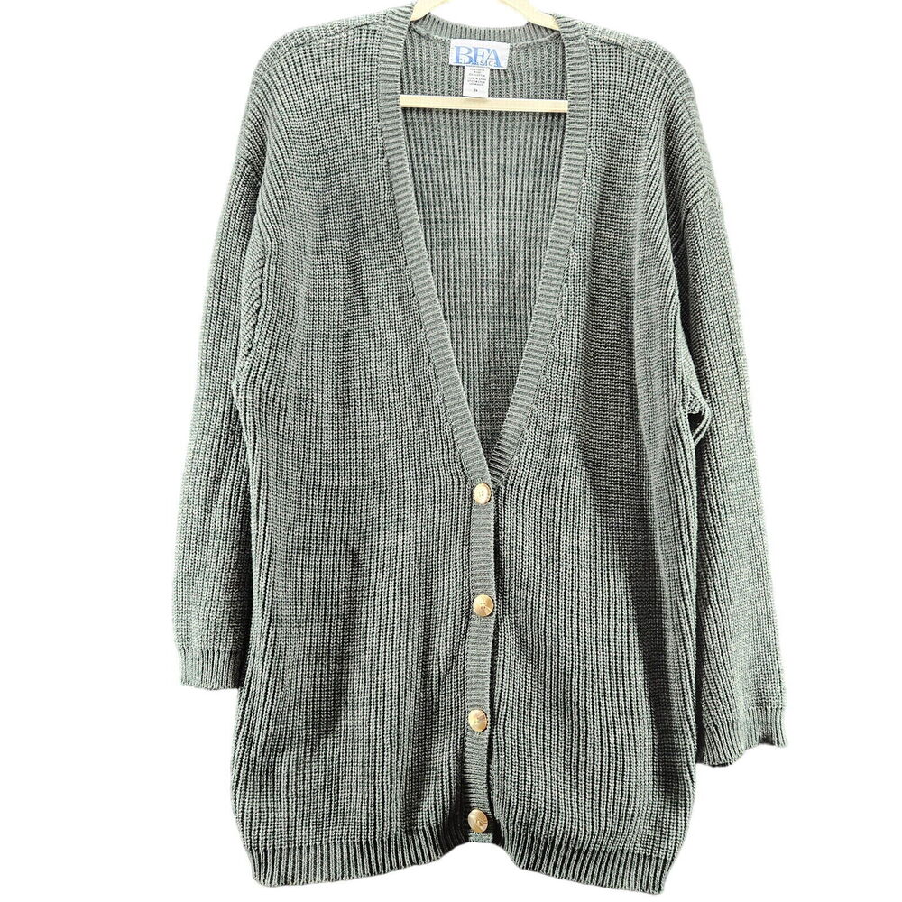 BFA Classics Womens Sweater Green Size 1X 100% Cotton Button Close Long Sleeve